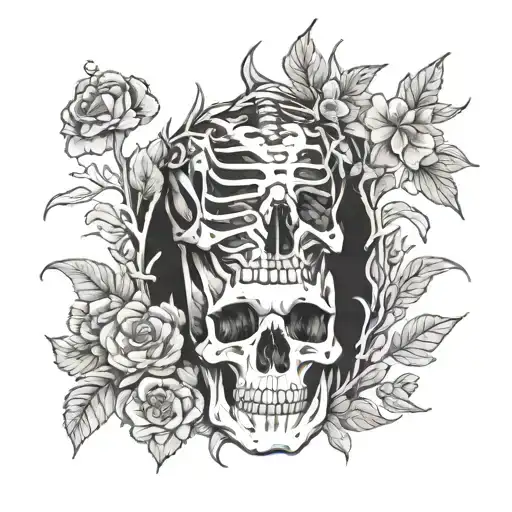 Skeleton And Flowers Growing