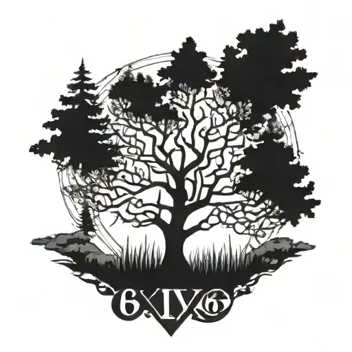 Roman Numeral 6 With Large Tree