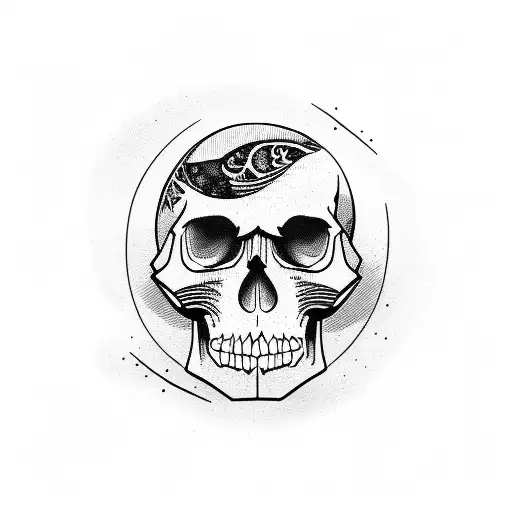 Moon With Skull Looking At Mountain With Skull