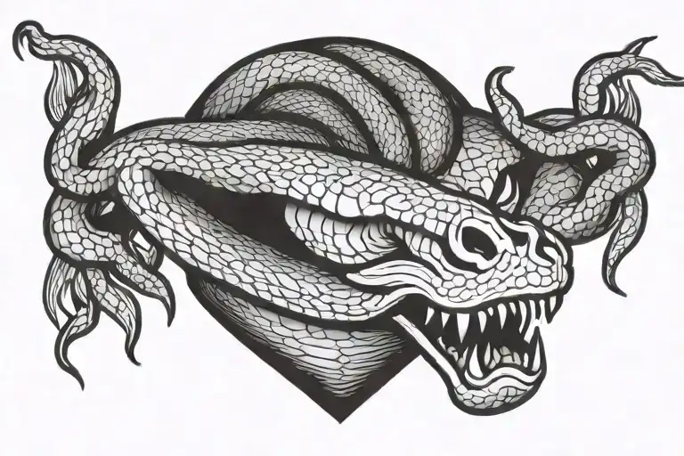 Snake Head And A Hand Reaching Towards