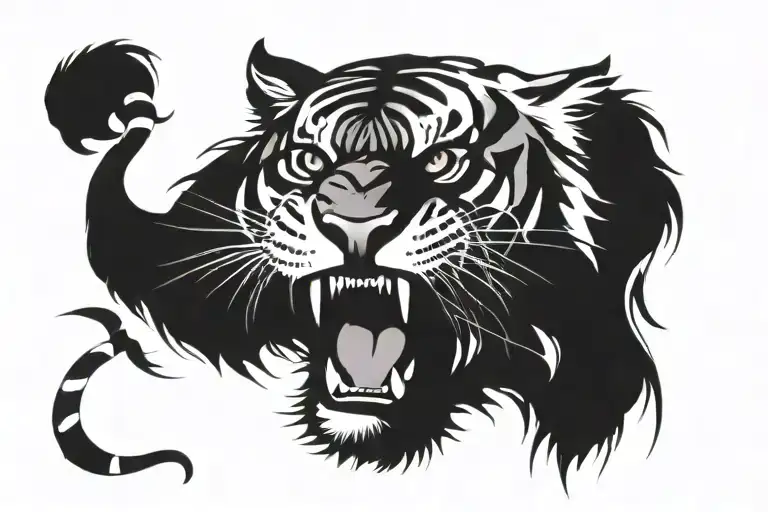Black And White Tiger Roaring