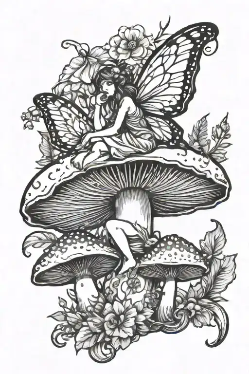 Fairy Setting On Mushroom