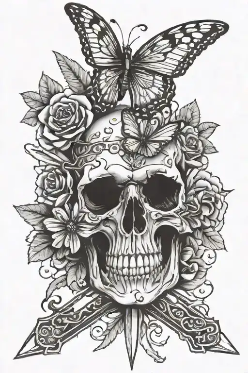 Skull Butterfly And Knife