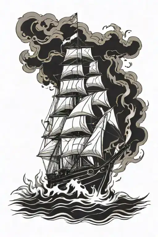 Old Sailboat On Fire