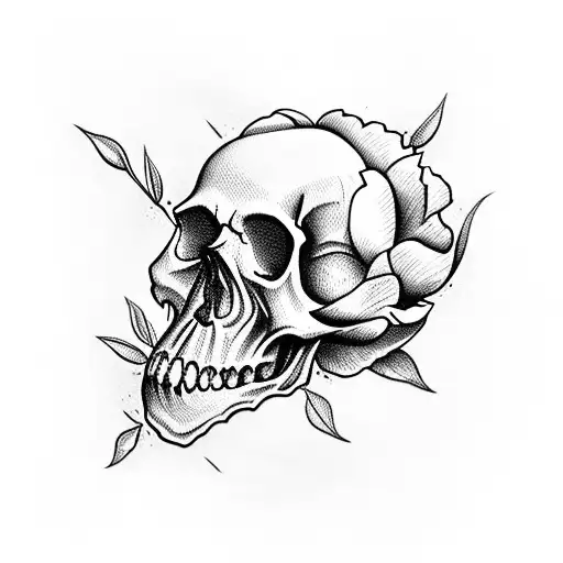 Skull With Peonies Growing Through It