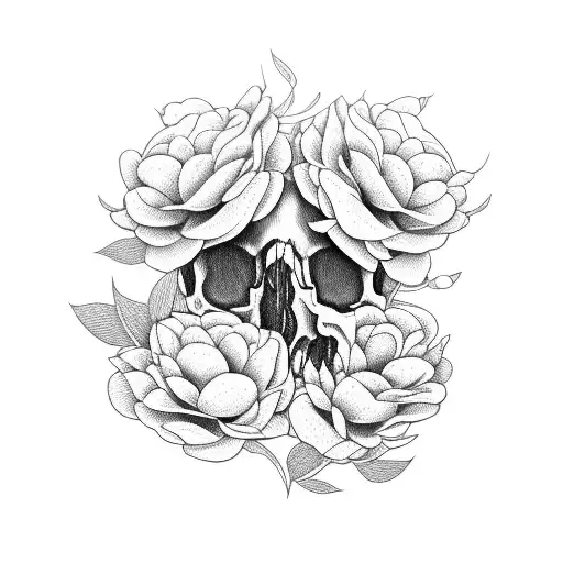 Skull With Peonies Growing Through It