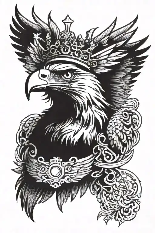 Eagle Face With Crown And Wings