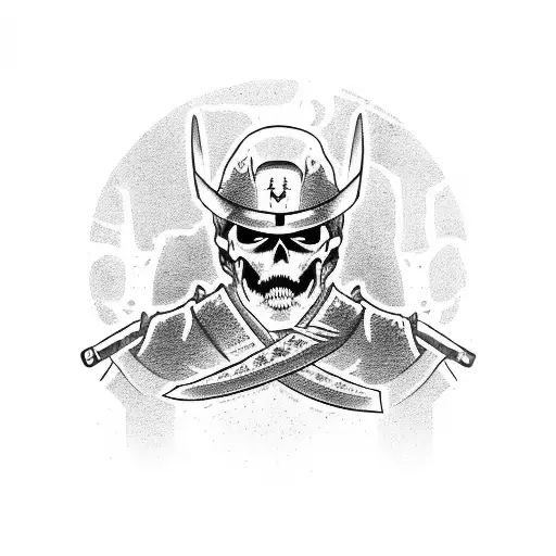 A Broken Samurai Katana Between Old Skulls