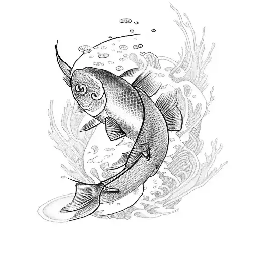 Japanese Traditional Koi Fish Swimming Upstream