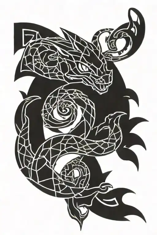 Rayquaza Blackwork Pokemon Stylized
