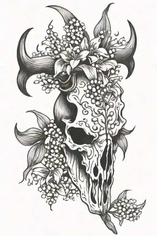 Bull Skull With Lily Of The Valley Flowers