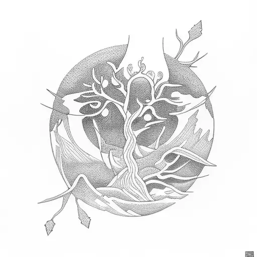 Triskel With Branches In Circle