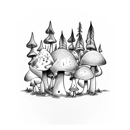 A Whimsical Forest Scene With Mushrooms And Fairies