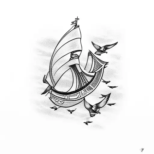 Ship With Seagulls And One Dove