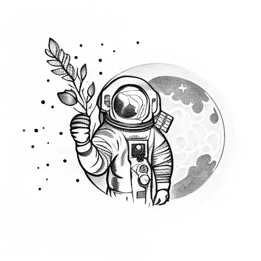 Astronaut Holding Flowers In Front Of Moon