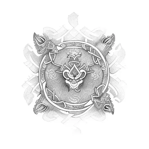 A Band Round The Arm That Has Japanese And Celtic Designs