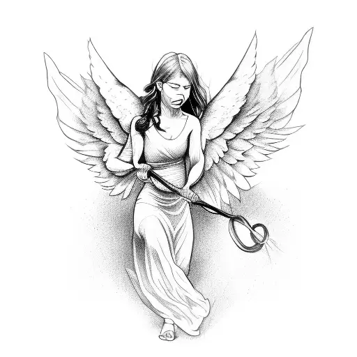 A Sketch Of An Angel And A Demon Engaged In A Tug Of War