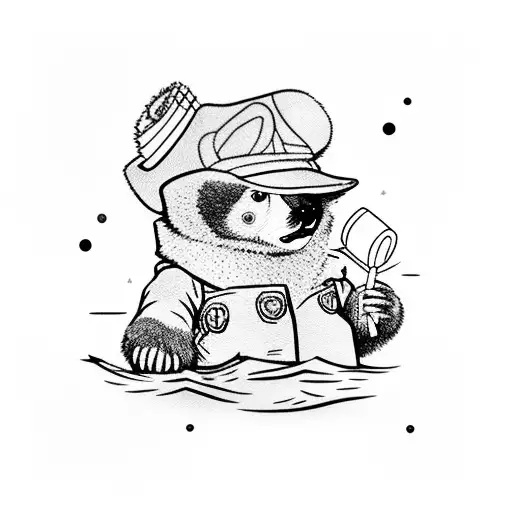 Paddington Bear Floating Down A River Holding A Juice Box