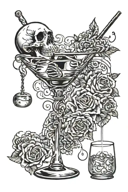 Martini Glas And Skeleton Holding