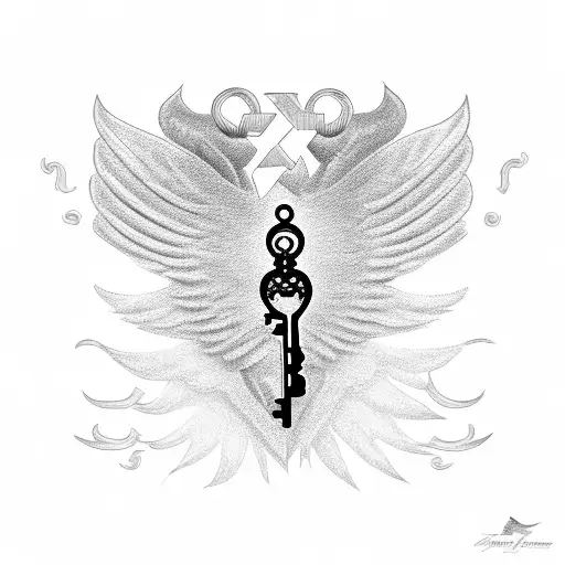 A Tattoo Of A Key Symbolizing Family Protection With Wings