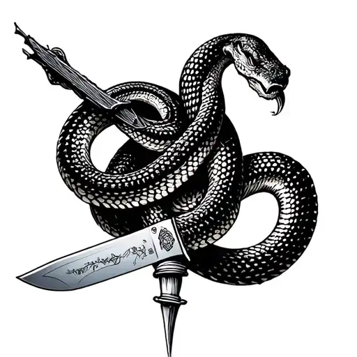 Snake Wrapped Round Knife Getting Stabbed In Head