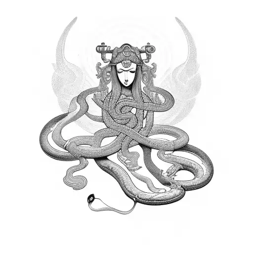 Goddess With Snake And Ewer And Caduceus