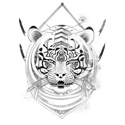 Japanese Samurai Warrior With A Tiger Companion