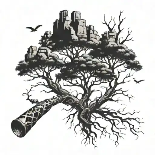 A Family Tree Made Of Smoking Pipes Intertwined With Rock Formations