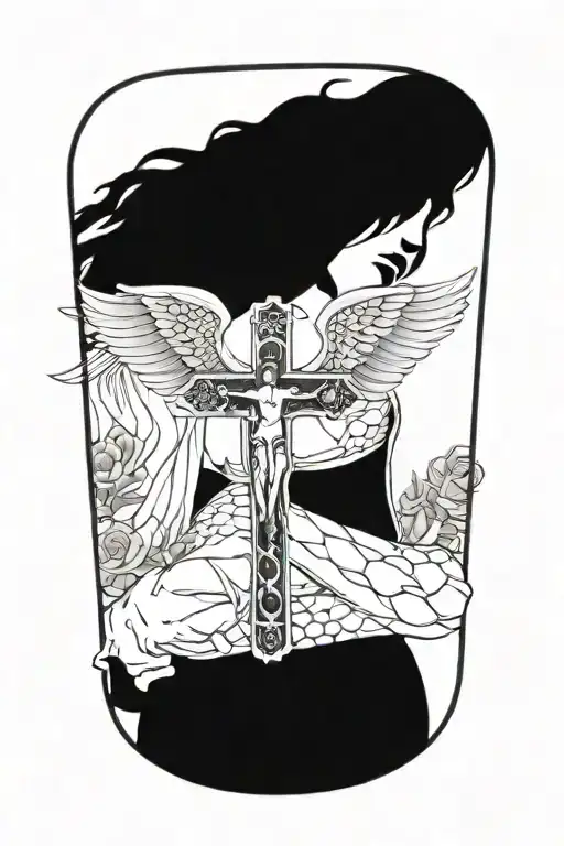 Angel And Rosed And Cross With Snake
