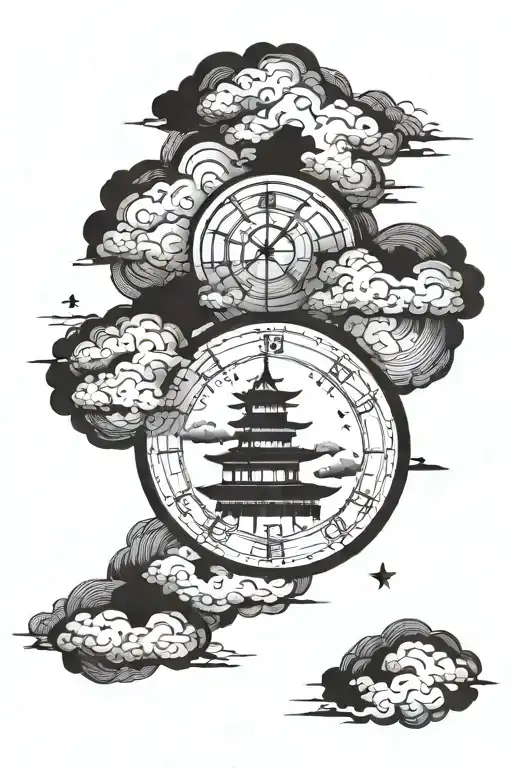 Japanese Style Clouds Surrounding Roman Numerals
