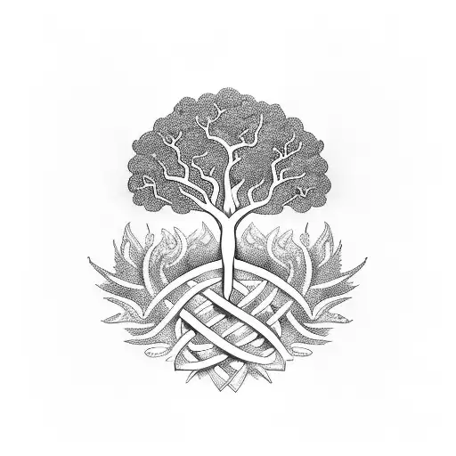 Intricate Blackwork Tattoo Of A Majestic Tree Intertwined With Musical Notes