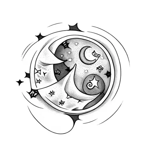 Crescent Moon With Stars And Leaves