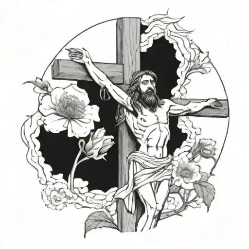 Jesus Christ On The Cross In The Middle Of An Opium Poppy Field