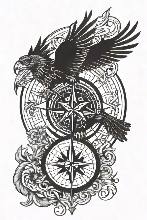 Soaring Hawk Compass Rose Intertwined