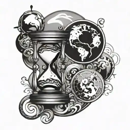 Hourglass And Yin Yang Symbol And Earth Globe