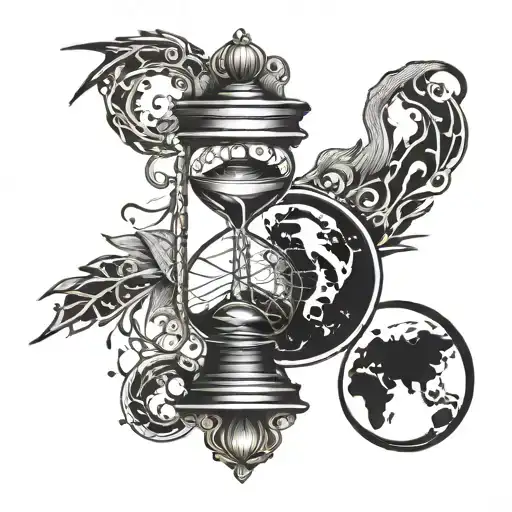 Hourglass And Yin Yang Symbol And Earth Globe