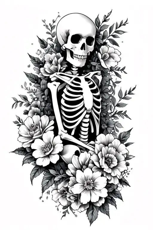 Skeleton And Flowers Wrapped