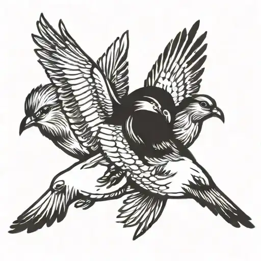 Couples Holding Bird Flying