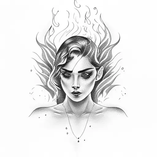 Woman In Fire Holding Buckets Of Water