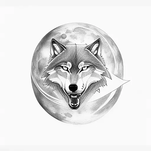 A Minimalist Tattoo Of A Software Code Forming The Shape Of A Wolf Howling At The Moon