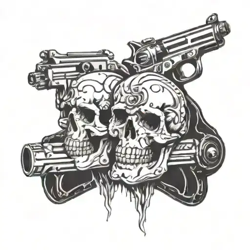 2 Skull With Tattoo Gun
