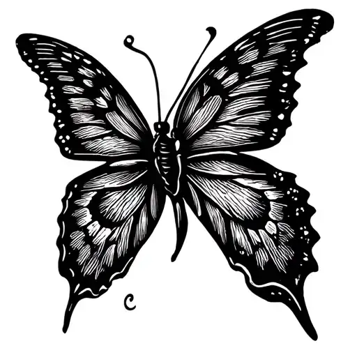 Butterfly Side View Cursive Thin Line