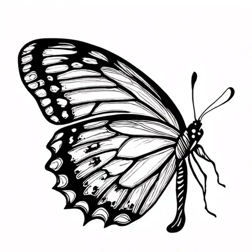 Butterfly Side View Cursive Thin Line Outline