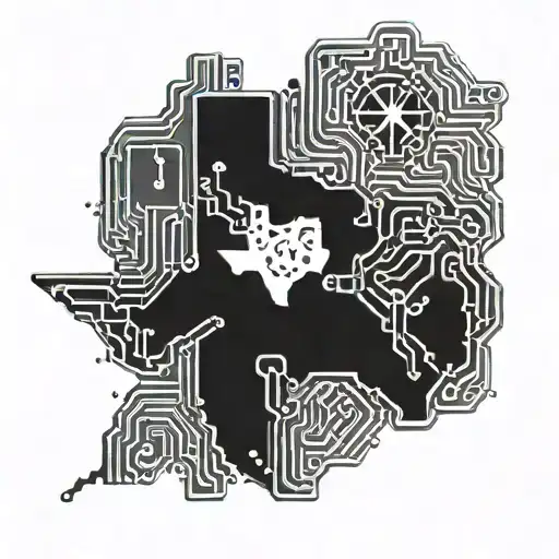 An Intricate Circuit Board Design Incorporating Elements Of Texas And Computer Symbols