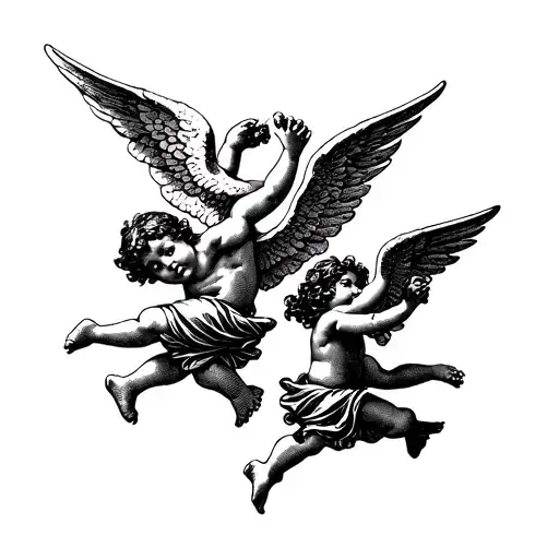 Pair Of Cherub Angels Flying