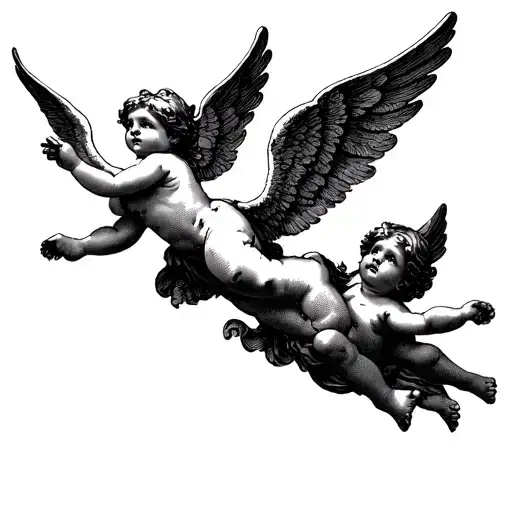 Pair Of Cherub Angels Flying