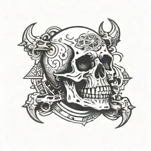 Skull With Sand Clock Between Teeth Claws