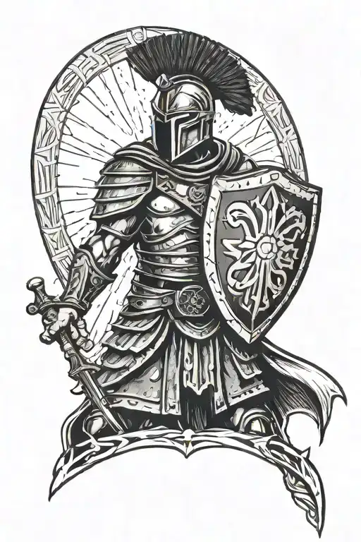 Spartan Soldier Holding A Shield Staring Into The Distance