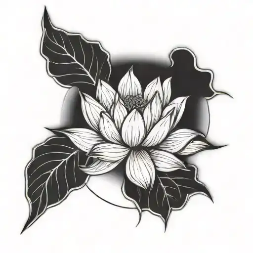 A Lotus Flower Blooming Under The Light Of A Crescent Moon