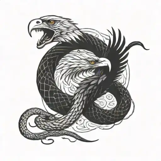A Snake And An Eagle Fighting Each Other
